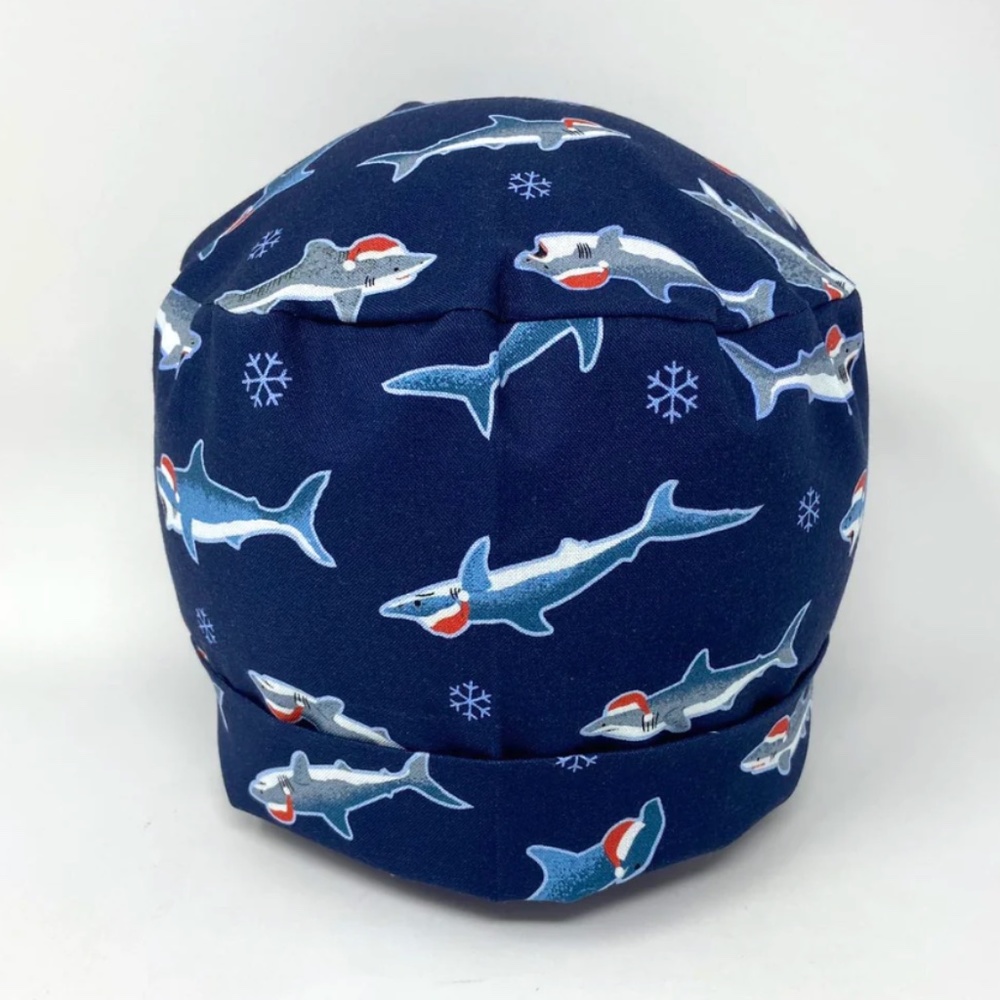 Christmas shark scrub cap